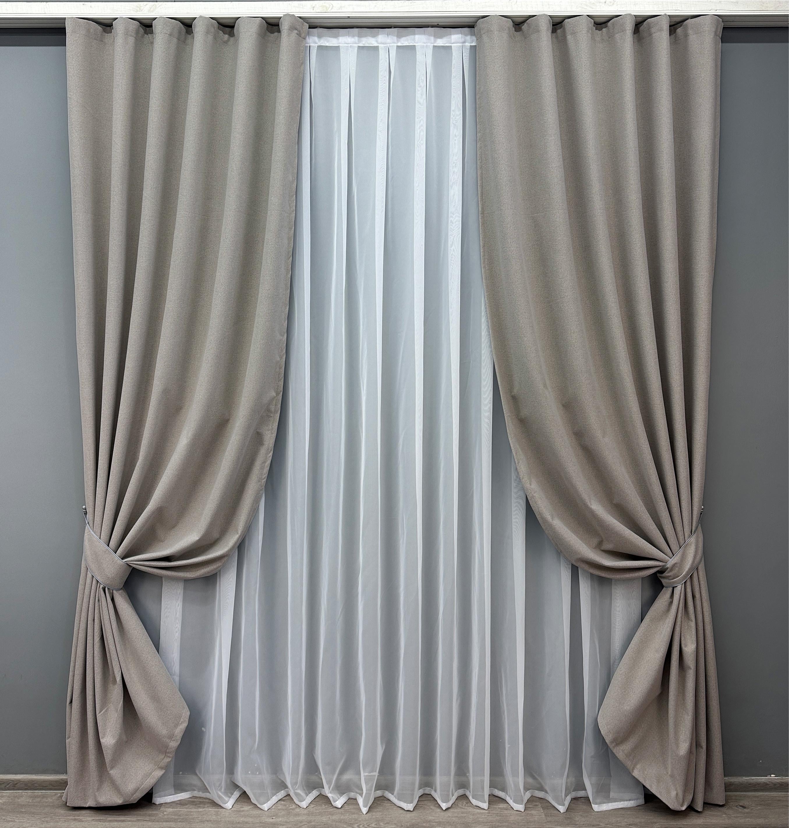 Комплект штор VR-Textil №1798ш льон блекаут 100% однотонний 100х270 см 2 шт. Сірий (31-838)