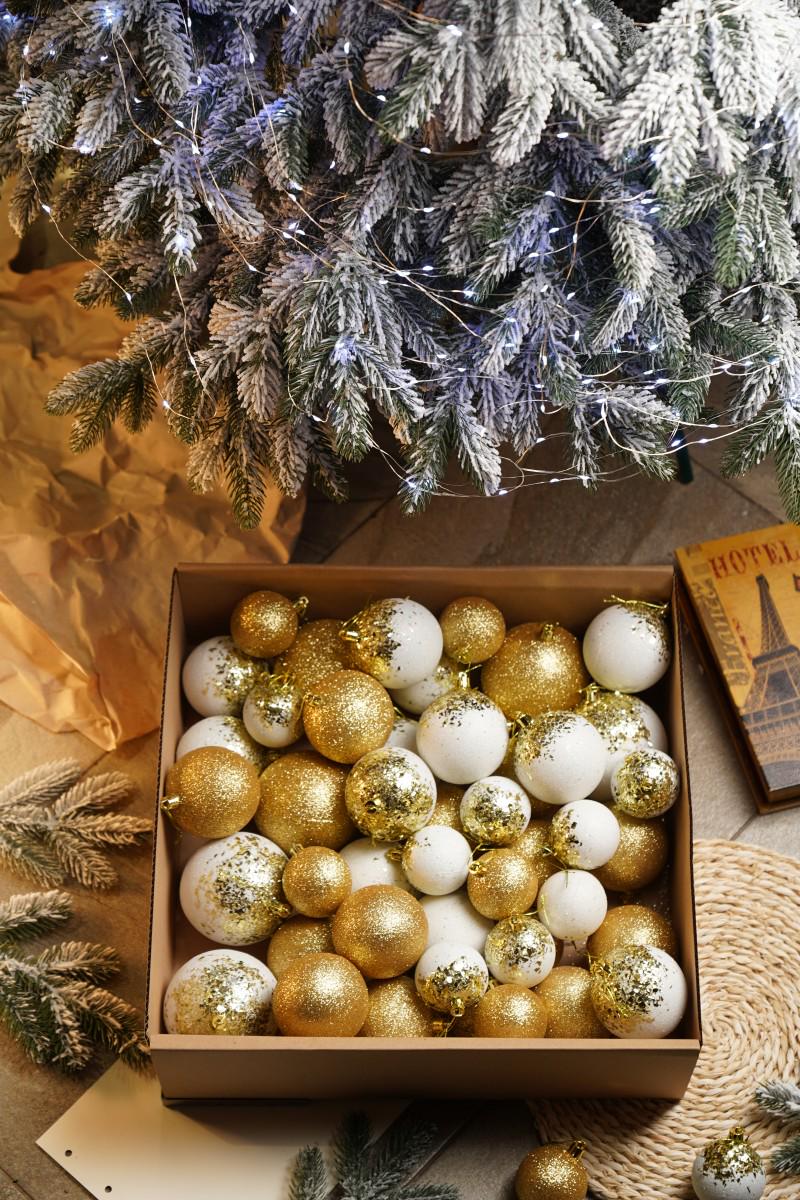 Ялинковий набір куль з блискітками Бите Скло Золотий/Білий (VYA678118) - фото 2