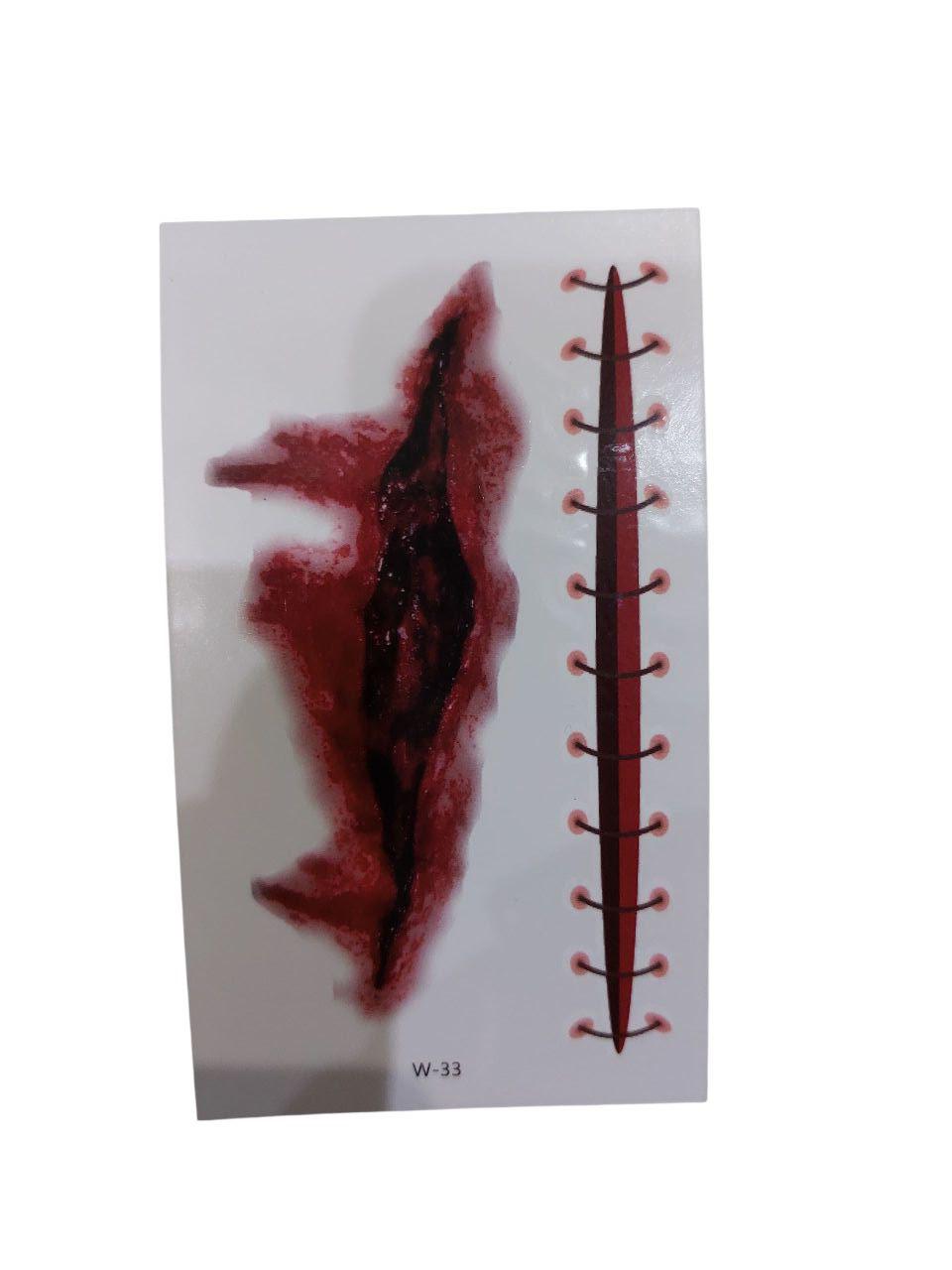 Наклейки тату на Хэллоуин на тело раны со швами 10x6 см Красный (900043)