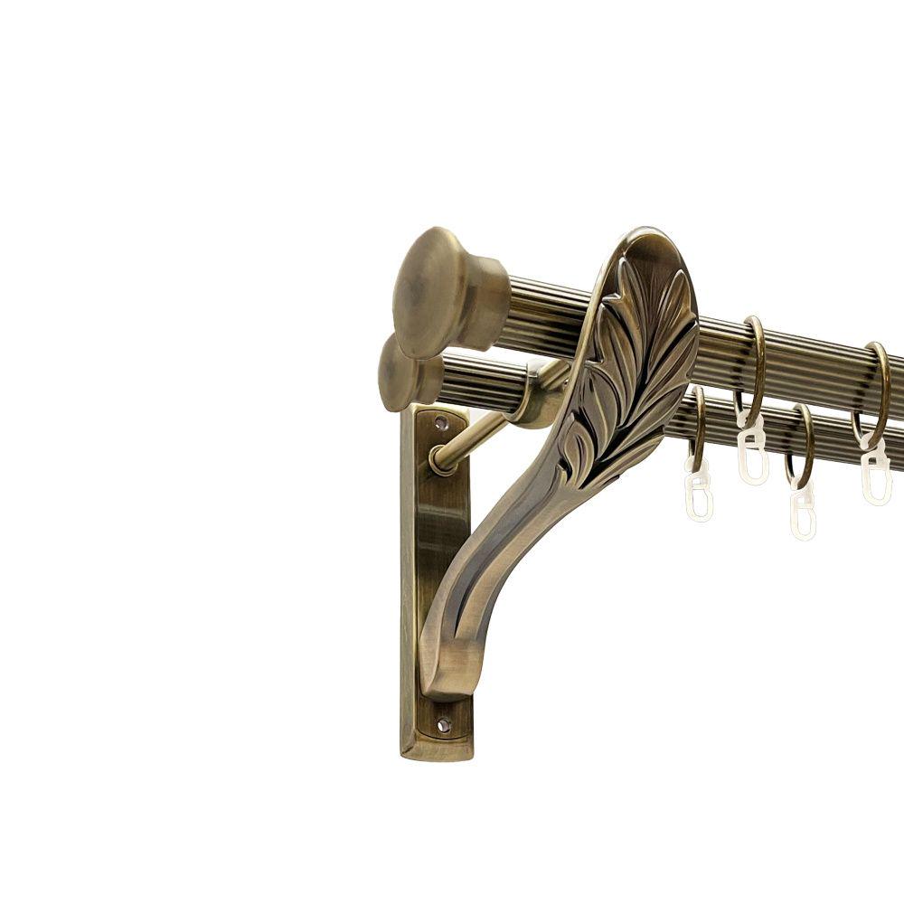 Карниз Orvit Дуо металевий дворядний ретро рифлена труба кільце металеве 25/19 мм 160 см Антик (00-00016514) - фото 1