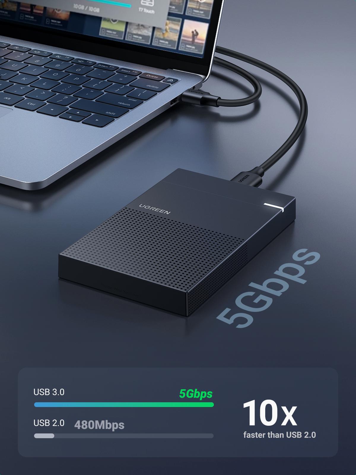 Корпус UGREEN для SSD/HDD 2,5"/5 Гбит/с USB 3.0 до SATA III с кабелем USB-Micro-USB Type-B Micro-B Черный (30725) - фото 7