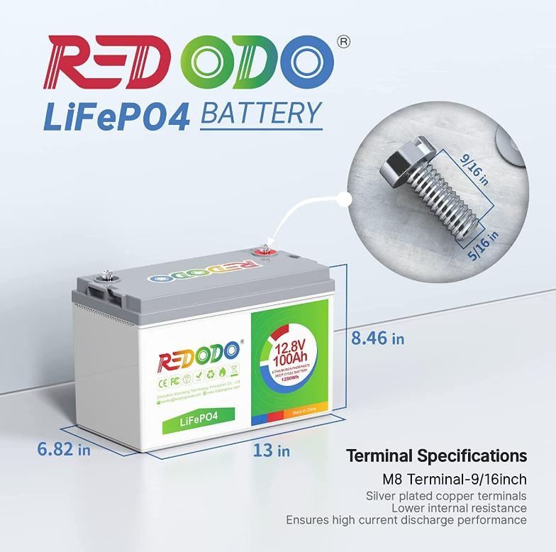 Акумулятор для ДБЖ Redodo LiFePO4 12 V 100 Ah 1280 W (373491327) - фото 3