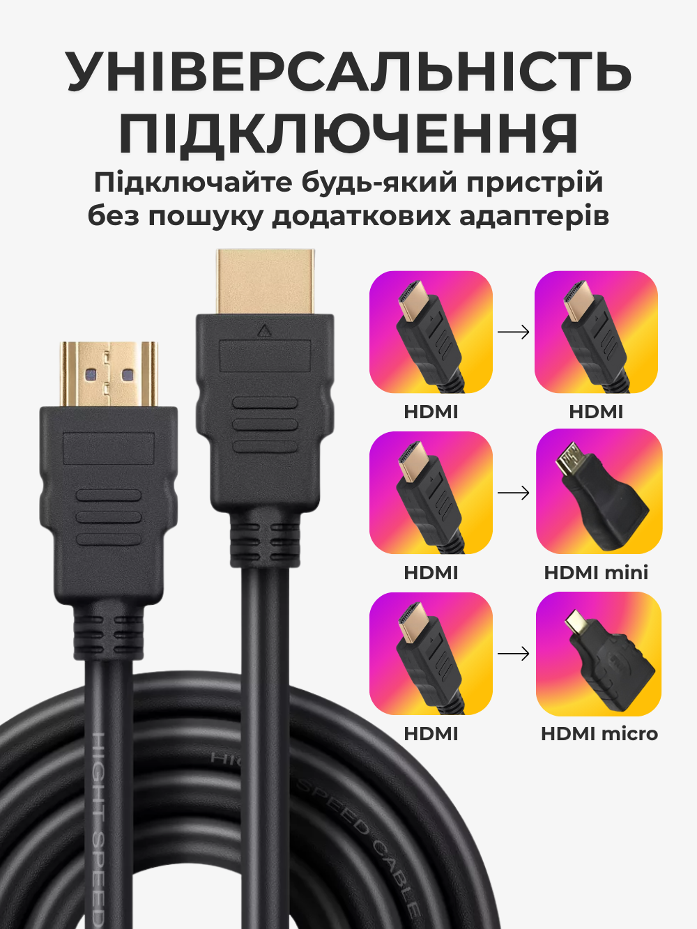 Кабель с hdmi на hdmi + micro и mini hdmi переходники Andowl Q-HD310X1 4k ultra hd hdr переходник адаптер 1,5 м черный (c011fb4e) - фото 5