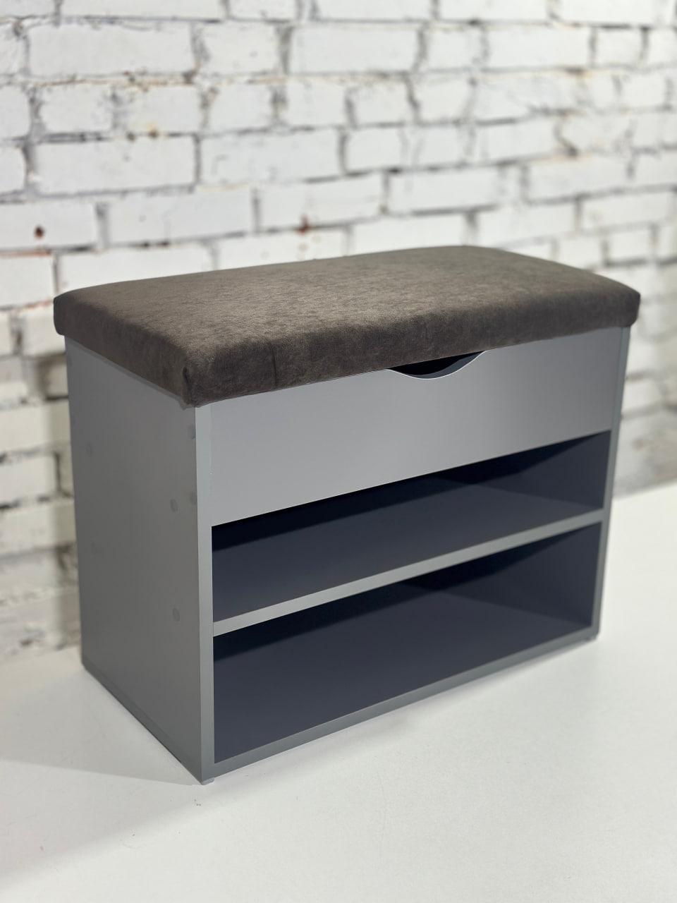Тумба для взуття ДСП/тканина 30х80х45 см Графітовий/Шоколад - фото 1 Тумба для взуття ДСП/тканина 30х80х45 см Графітовий/Шоколад - фото 1