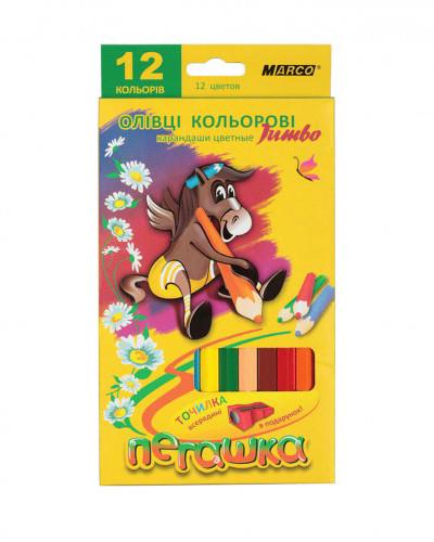 Олівці Пегашка JUMBO. 12 кольорів та точилка