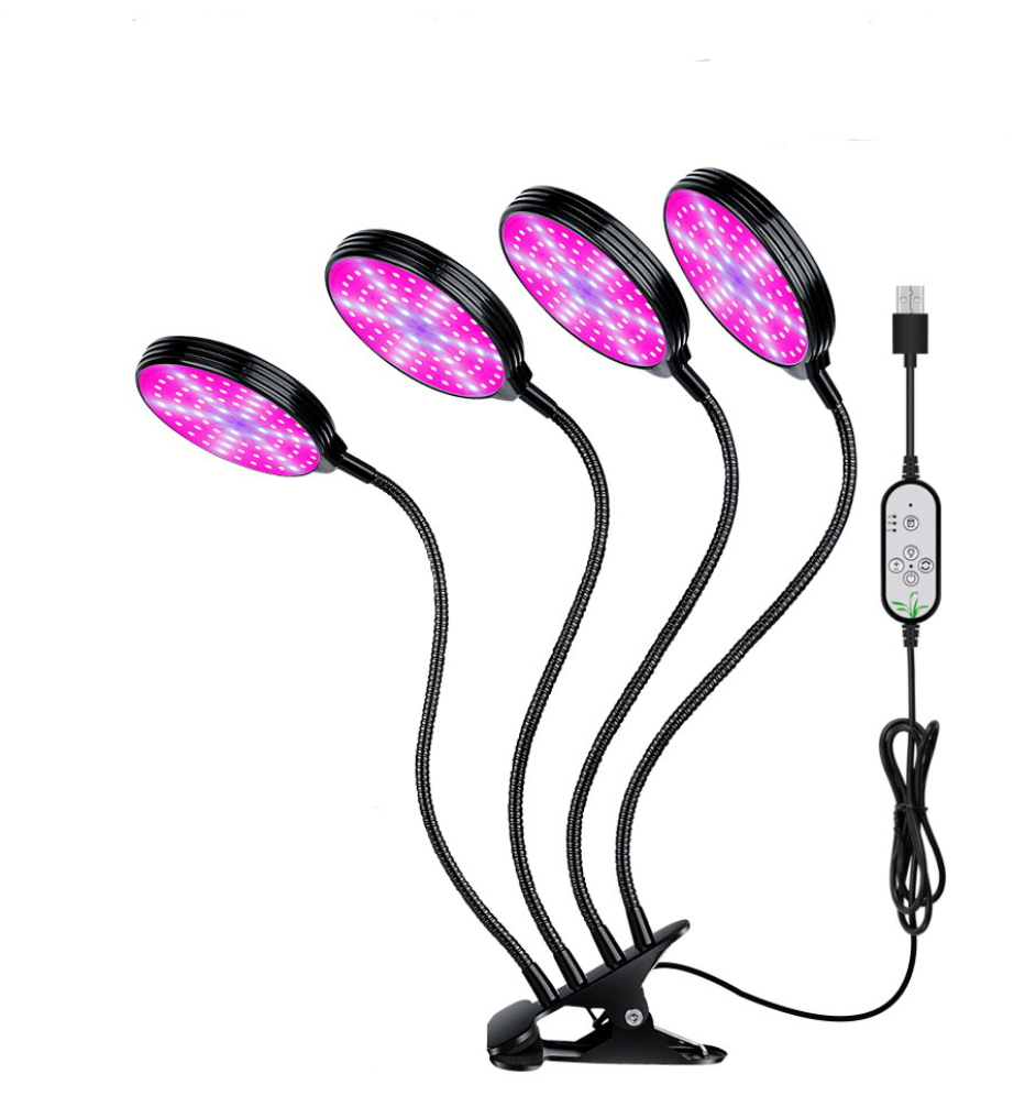 Фитолампа полного спектра 4 LED на прищепке с изменением цвета и таймером (Е500224)