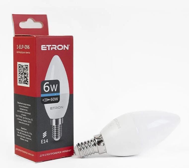 Світлодіодна лампа ETRON 6W C37 6500K 220V E14 Холодний білий (1-ELP-096)