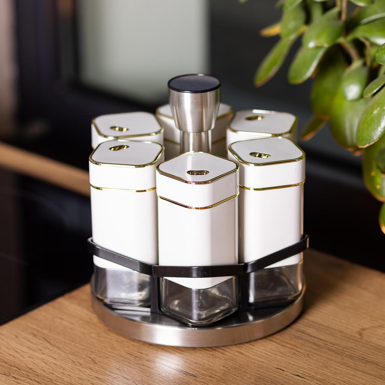Набір для спецій 6 ємностей карусель для приправ на підставці Білий (HP-1314) - фото 5