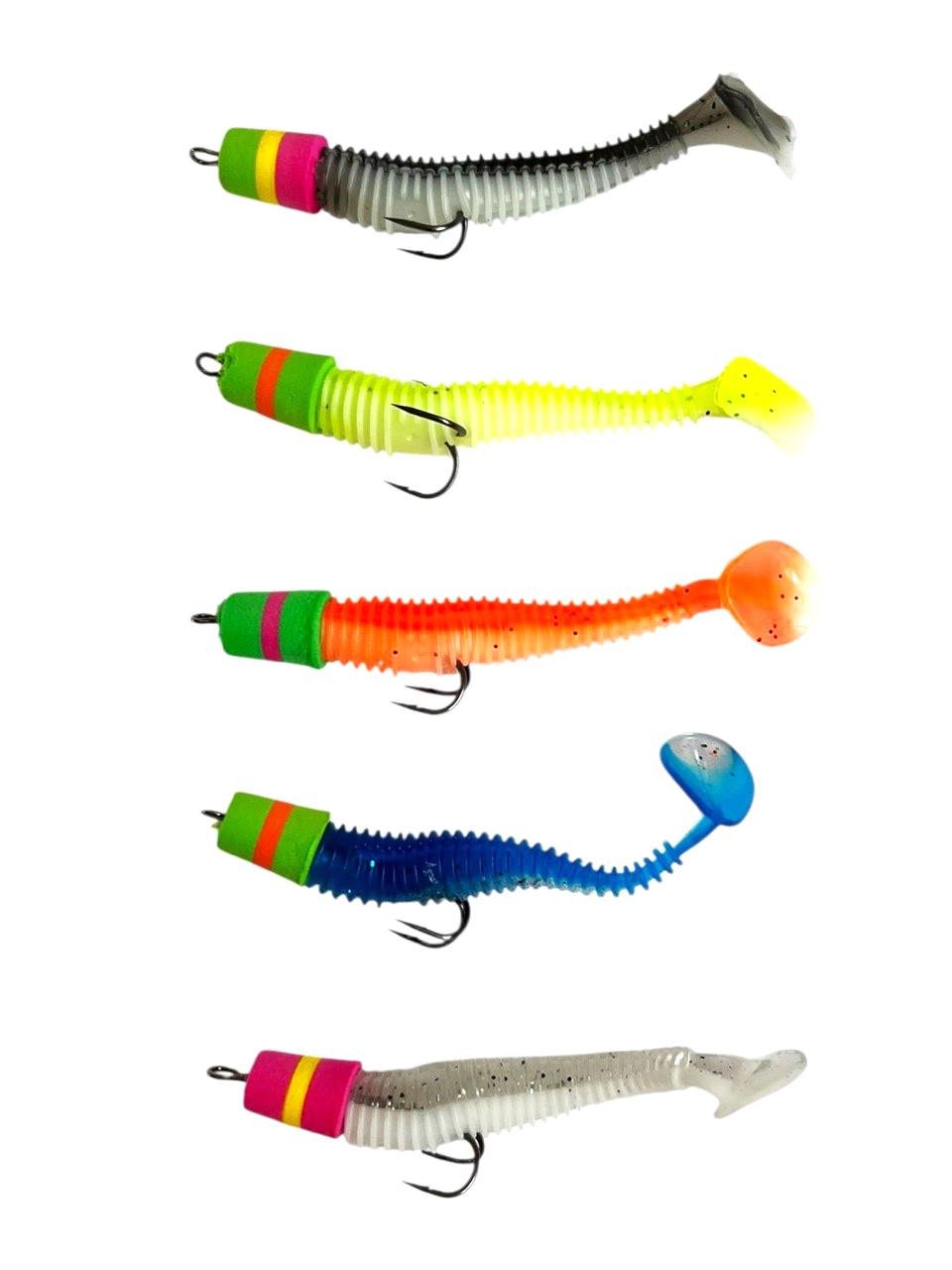 Набор силиконовых приманок с двойным крючком для ловли хищной рыбы 5шт.(1884555550) - фото 2 Набор силиконовых приманок с двойным крючком для ловли хищной рыбы 5шт.(1884555550) - фото 2