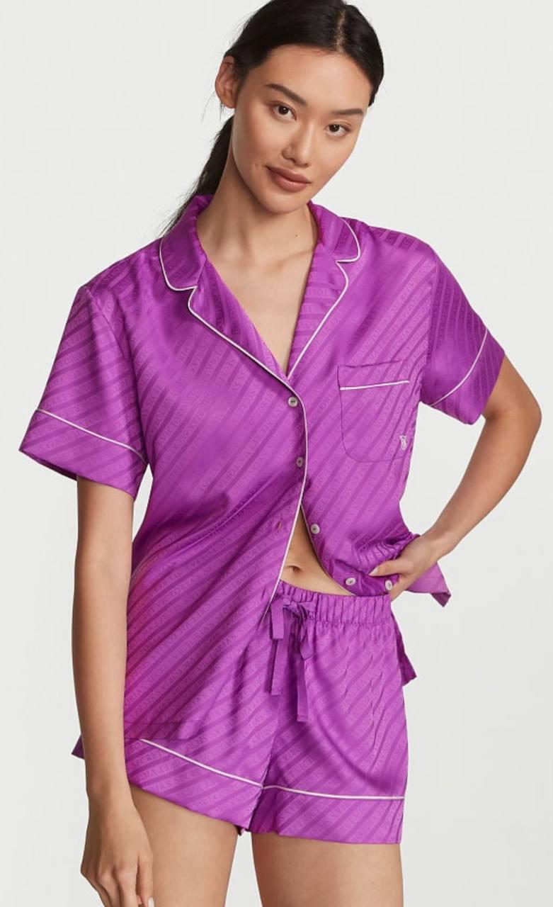 Піжама жіноча Victoria's Secret Satin Short Pajama Set сатинова S Фіолетовий (15271445)