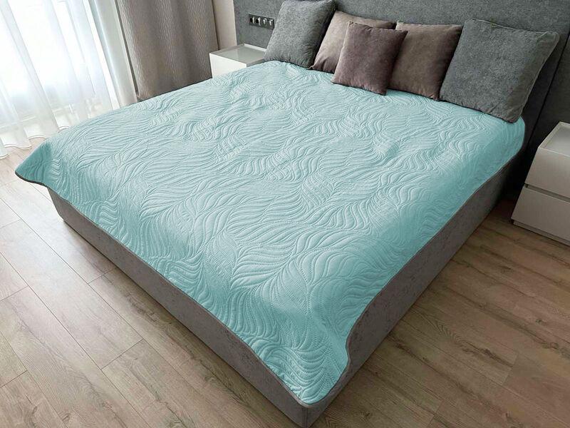 Покривало двостороннє DECORATOR Листя 240x215 см Сірий/М'ятний