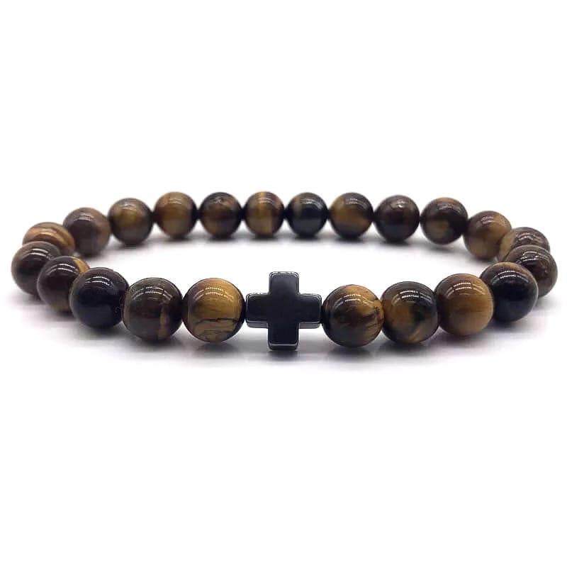 Браслет із тигрового ока з хрестиком р. 21 (18005)