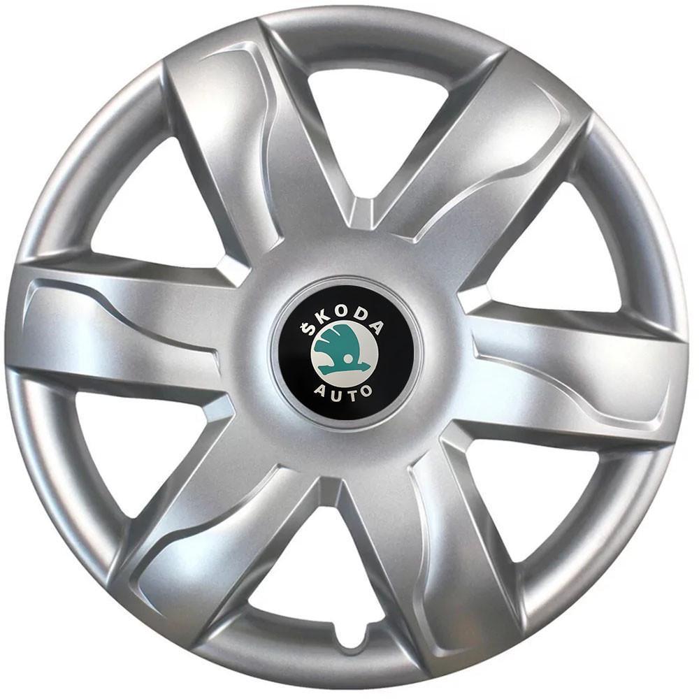 Колпаки автомобильные R15 Skoda Зеленый 318 SJS 4 шт. Серебристый
