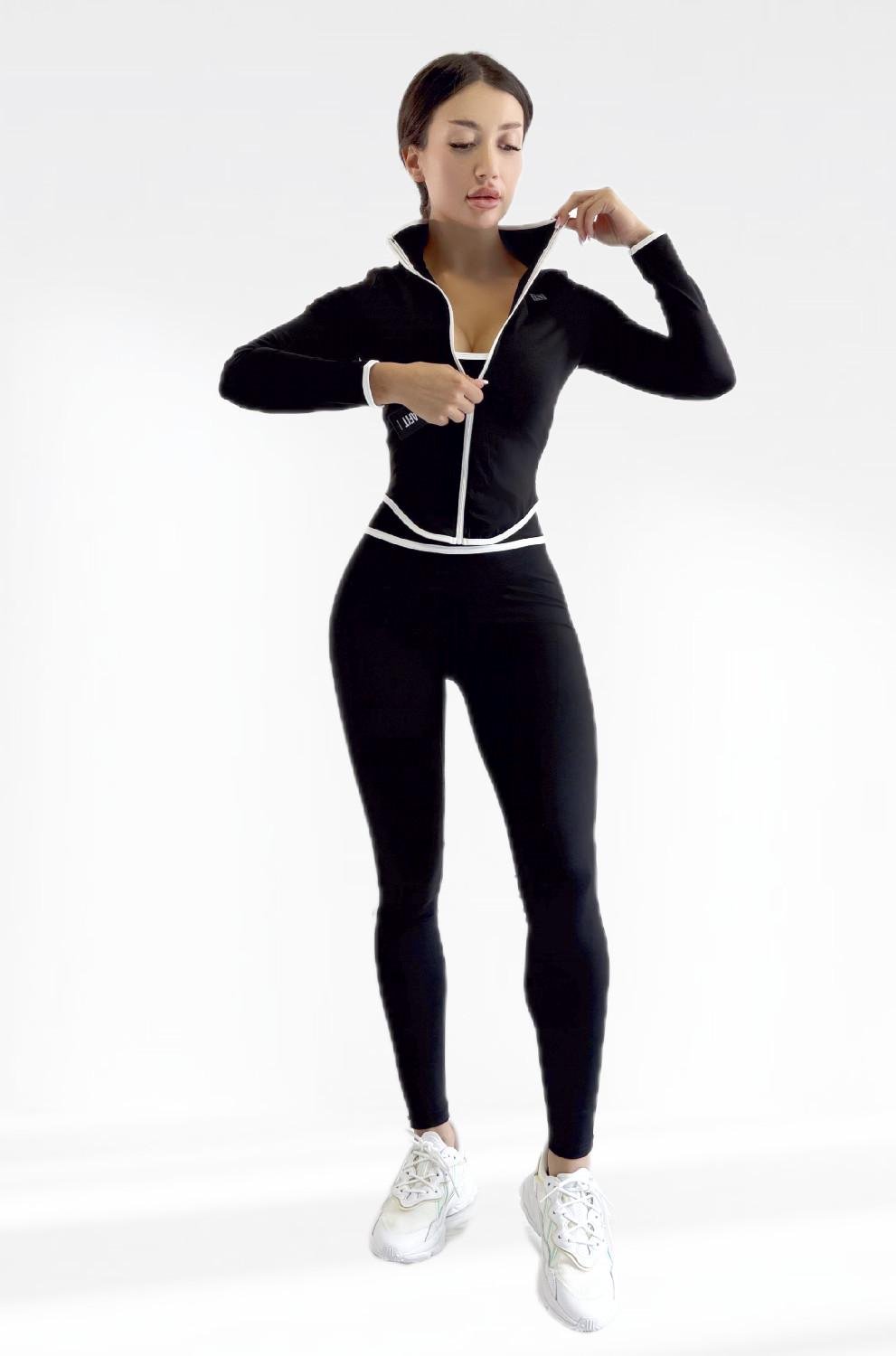 Костюм для фітнесу жіночий LILAFIT лосини пуш ап/топ/кофта L Чорний (LFS000159)