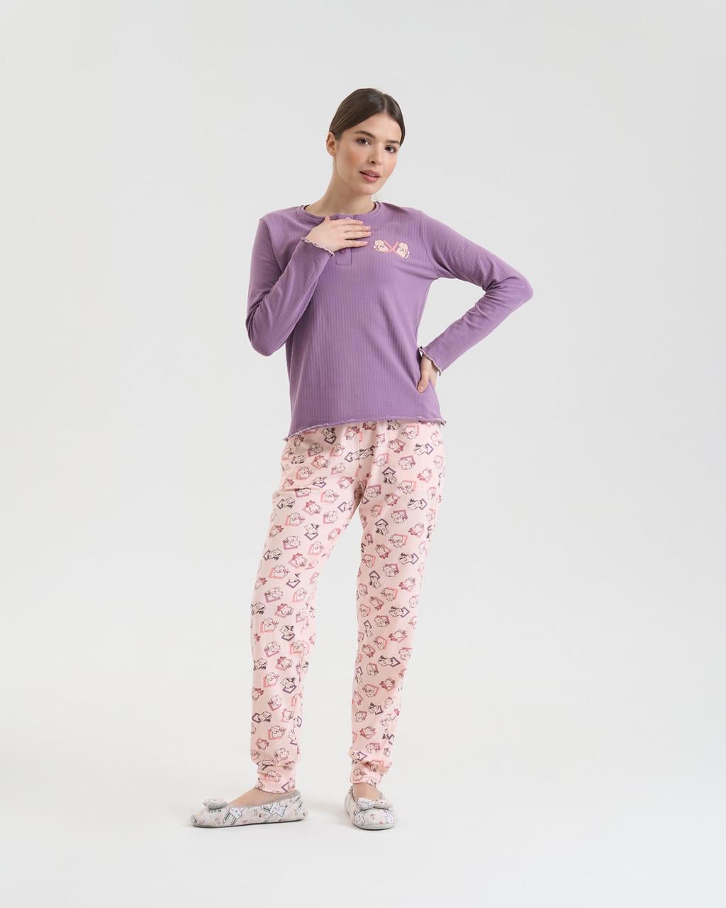 Женская пижама с брюками Nicoletta Family look Котики на штанах мама/дочь 47033k XL Фиолетовый