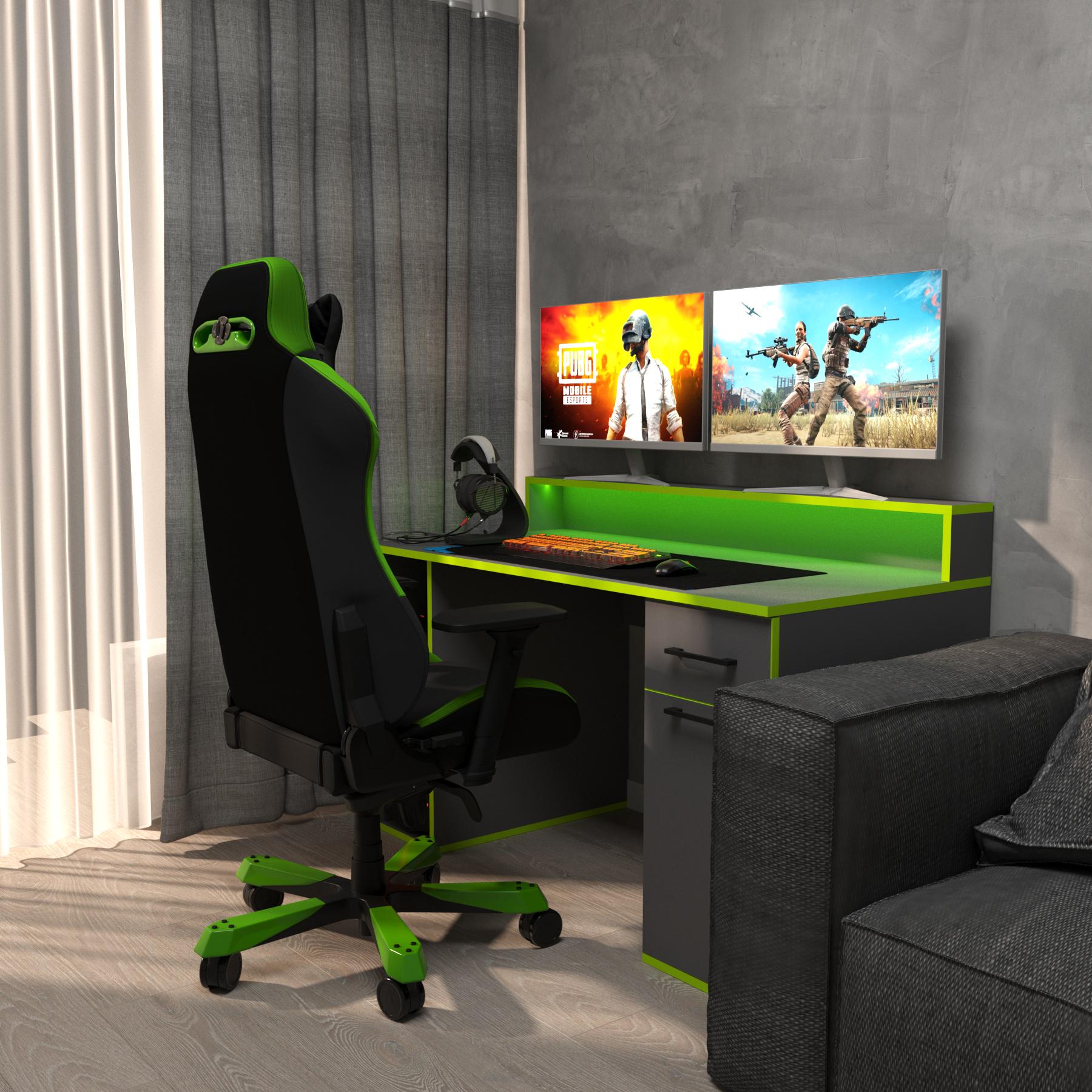 Компьютерный стол Mebellini Комбо MODERN 1650х710/860х600 мм Анрацит с зеленой кромкой (арт.SKEP1000-090) - фото 5 Компьютерный стол Mebellini Комбо MODERN 1650х710/860х600 мм Анрацит с зеленой кромкой (арт.SKEP1000-090) - фото 5