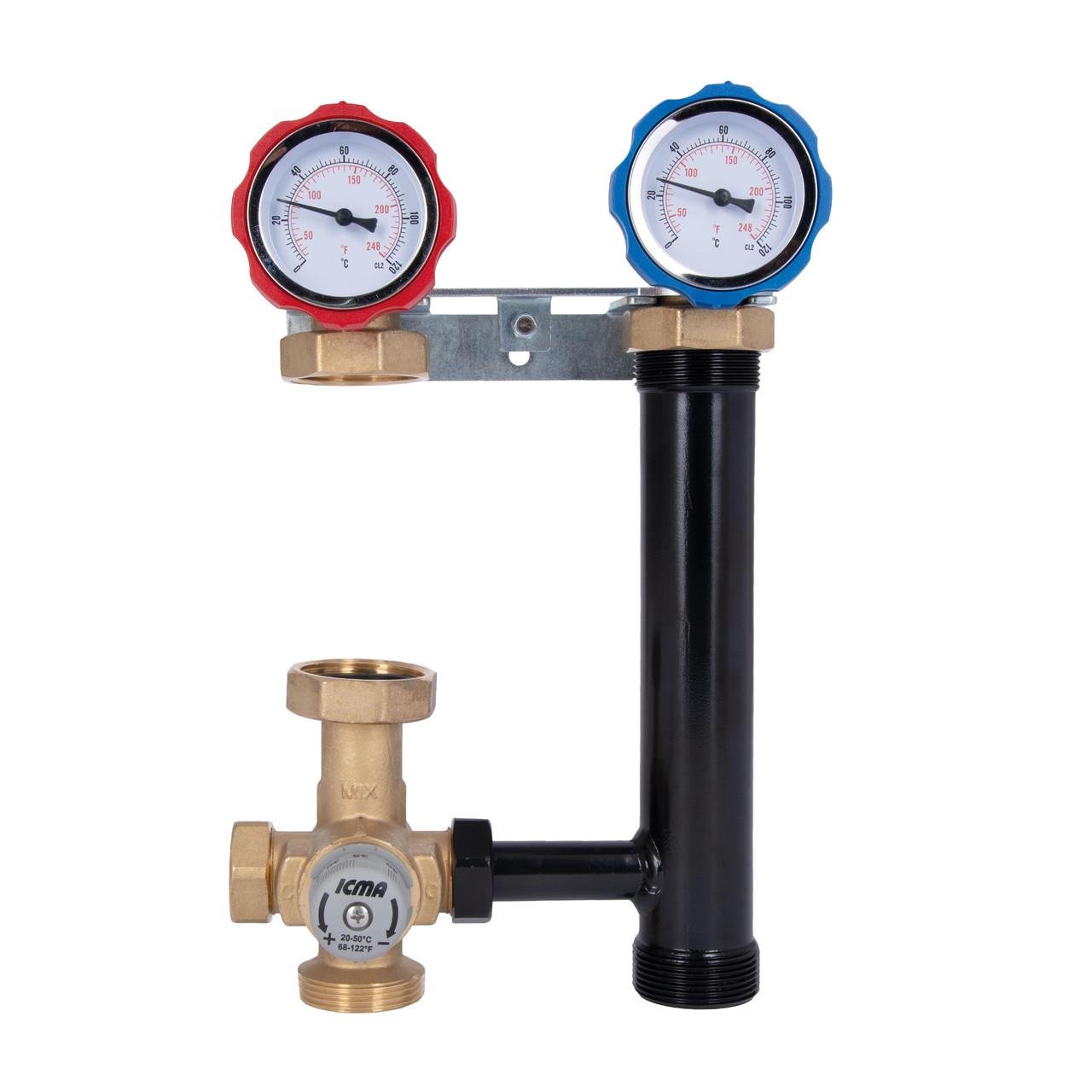 Насосна група ICMA №R004 з ручним регулюванням та термостатичним змішувачем праве підключення 1 1/2"x1" (93R004AFD5505SC)