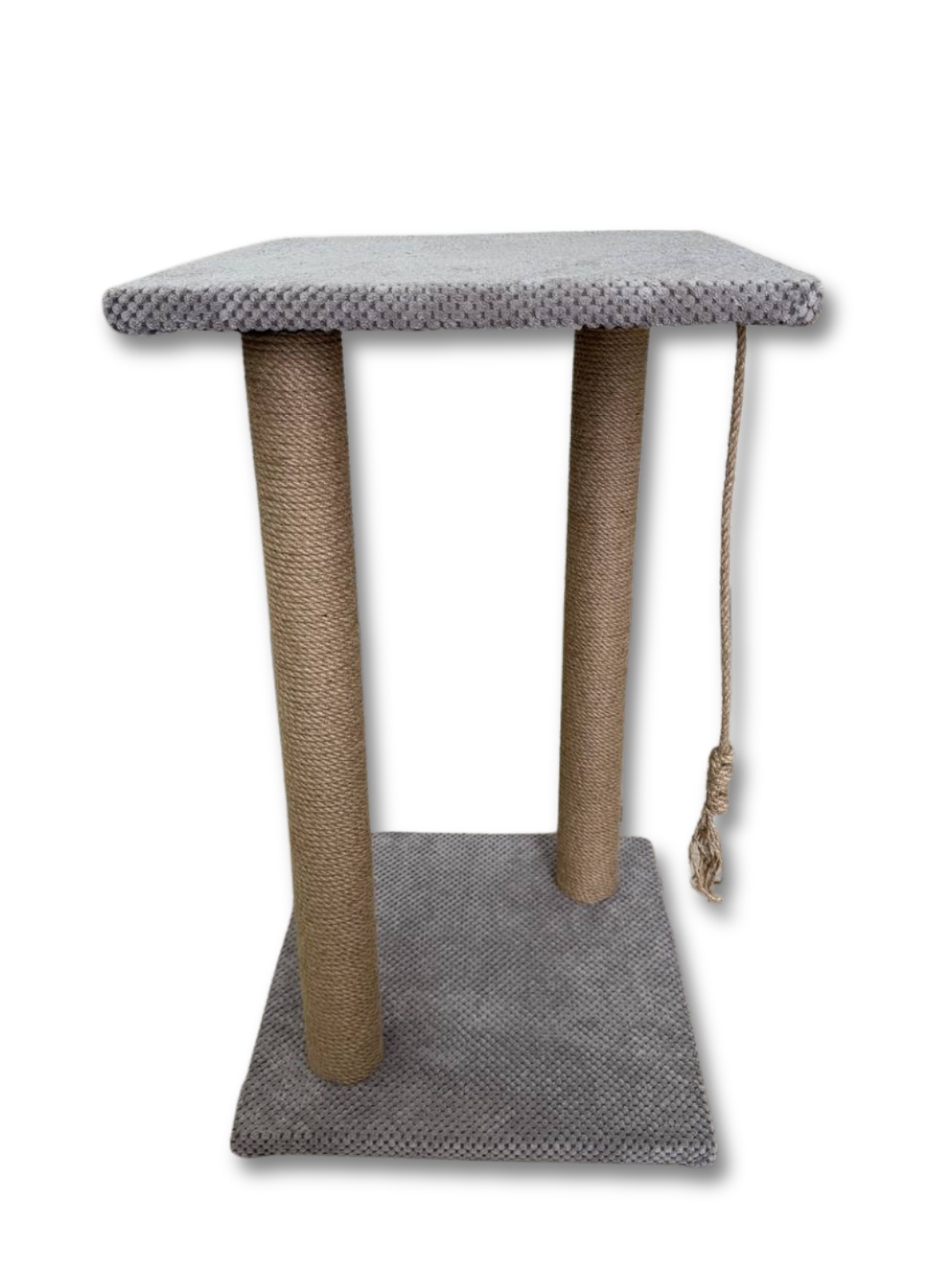 Когтеточка кошачья высокая с двумя столбиками и платформой с веревкой-игрушкой канат 6 мм 65 см Серый (60144)