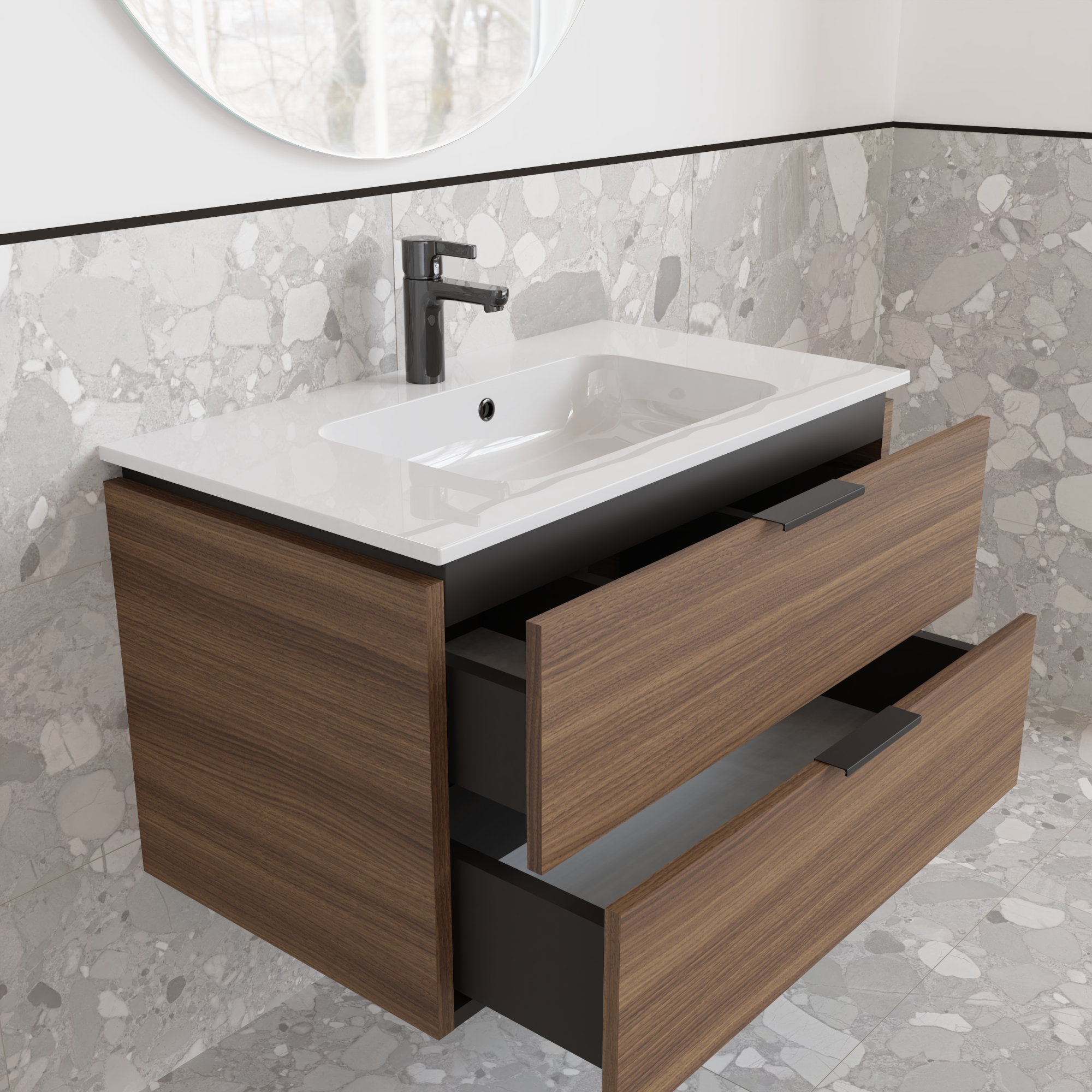 Тумба підвісна з раковиною MVK Vostok Icon 70 В2 700х450х530 мм Горіх Франклін Тютюновий (p270kll) - фото 3