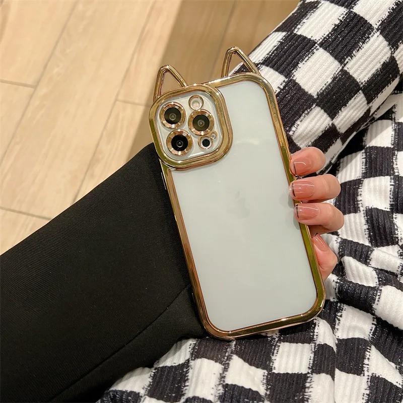 Чехол для iPhone 12 Pro (с ушками прозрачный, золото) Чехол для iPhone 12 Pro (с ушками прозрачный, золото)