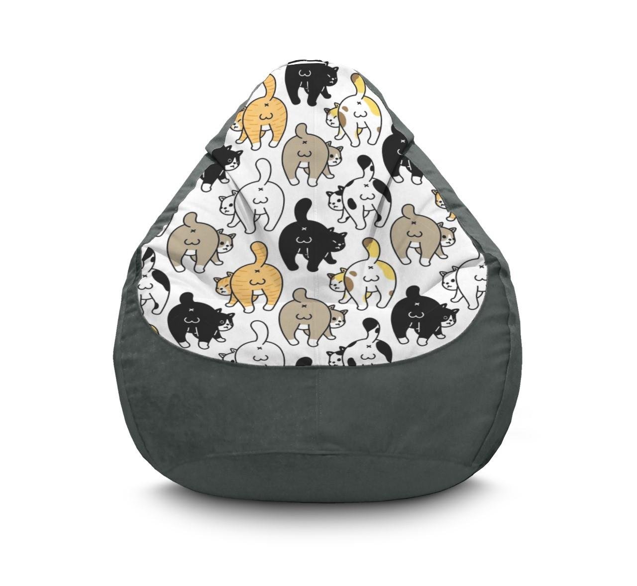 Кресло мешок iPuff Попки котиков Флок XL 80x110 см Серый