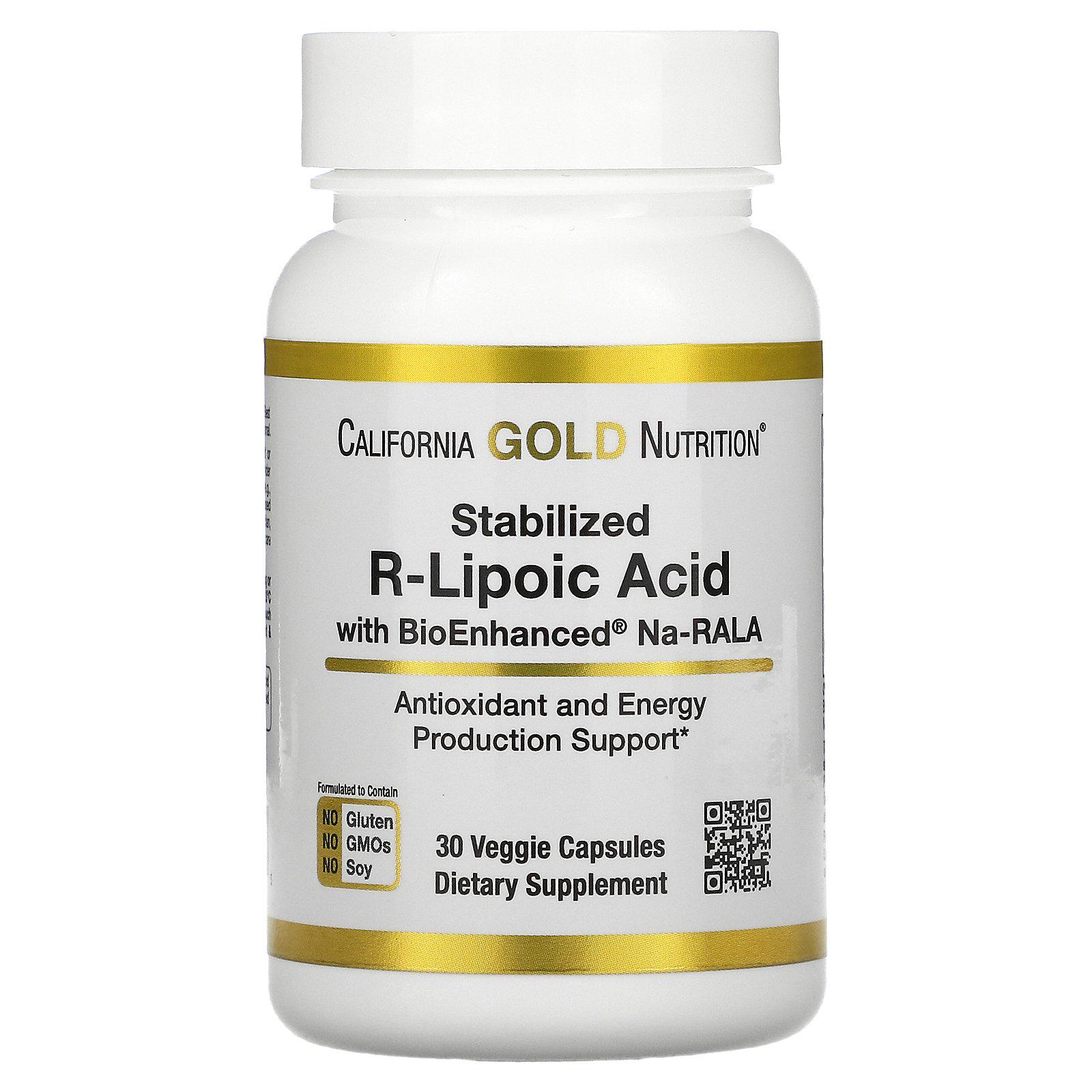 Кислота R-липоевая California Gold Nutrition Stabilized R-Lipoic Acid 30 veggie capsules