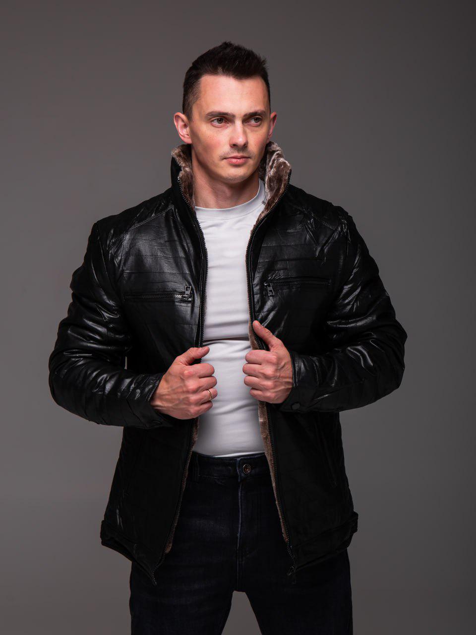 Куртка чоловіча зимова з еко шкіри на хутрі стьобана L Чорний (2297/2) - фото 10 Куртка чоловіча зимова з еко шкіри на хутрі стьобана L Чорний (2297/2) - фото 10