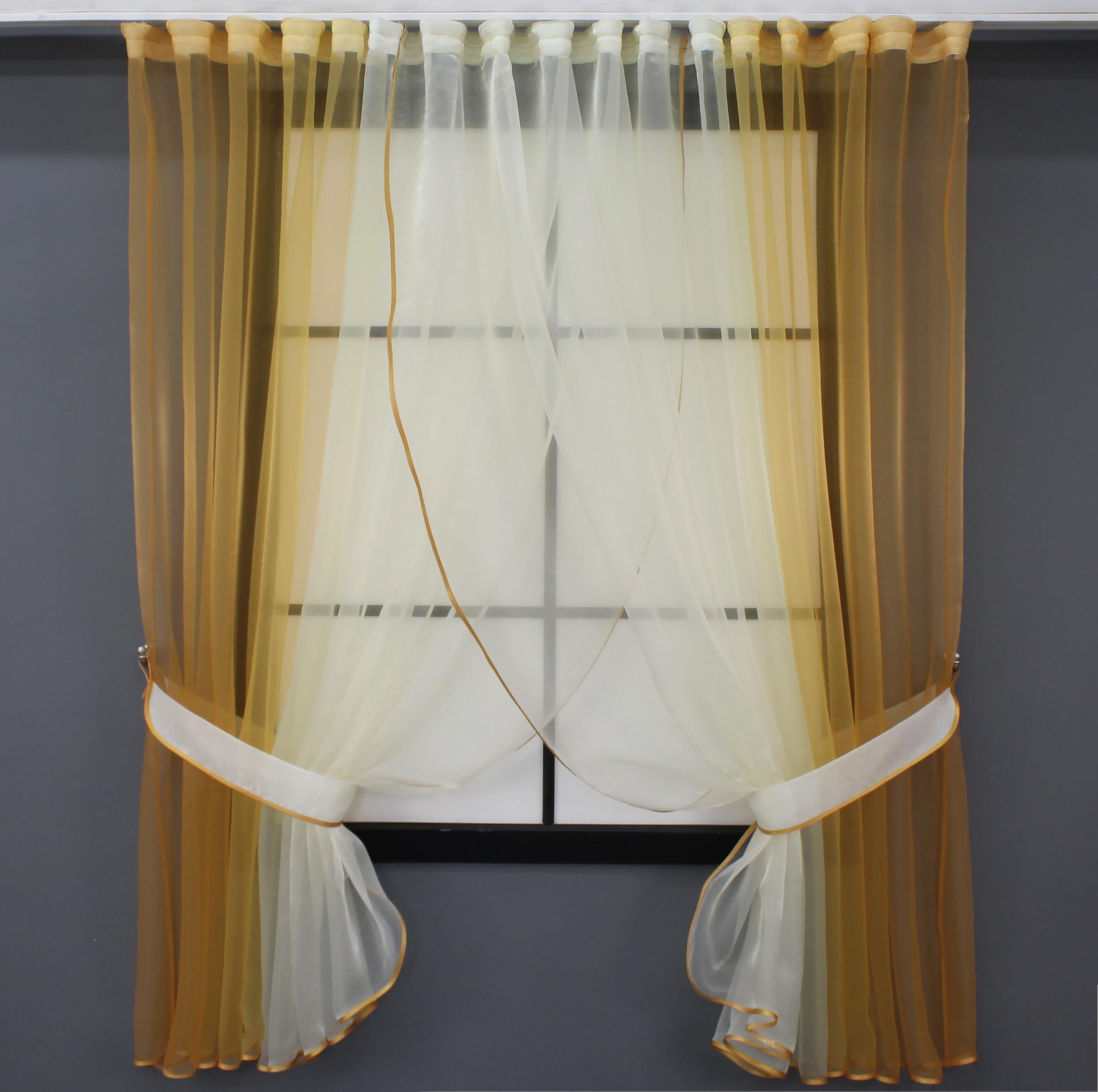 Шторки кухонные VR-Textil №106к Омбре органза с подвязками 400х170 см Золотистый (52-0928)