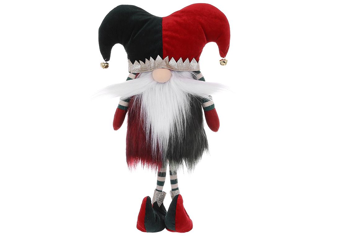 Мягкая игрушка новогодняя Гном-клоун с усами 23х13х37 см Красный с зеленым (877-321)