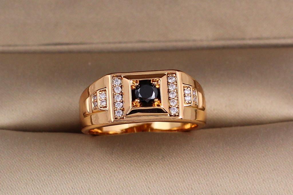 Печать Xuping Jewelry с черным фианитом в квадратике р. 20 Золотистый