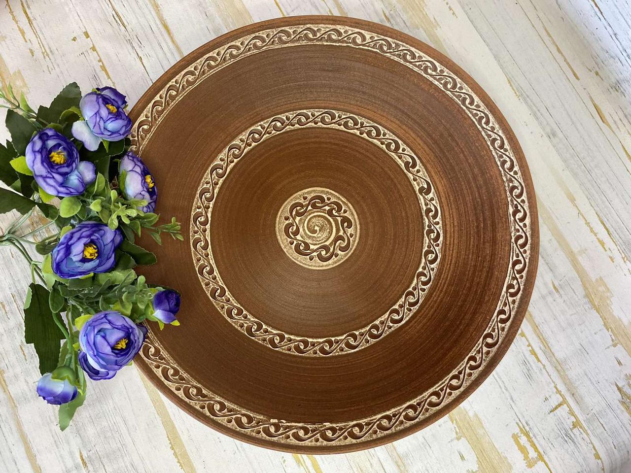 Блюдо ангоб из красной глины 340 мм (1433000748)