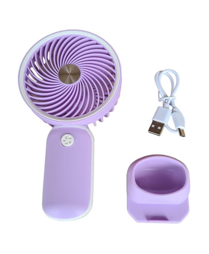 Вентилятор ручний Mini Fan HX09-1 акумуляторний з підставкою для телефону Бузковий з білим - фото 3