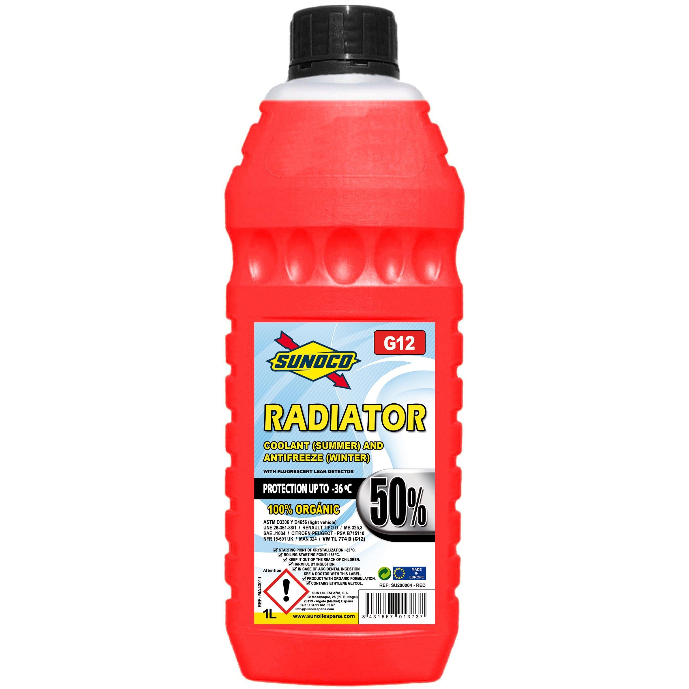 Антифриз Sunoco Radiator Coolant G12 Organic MA43011 50% -36°C 1 л Красный