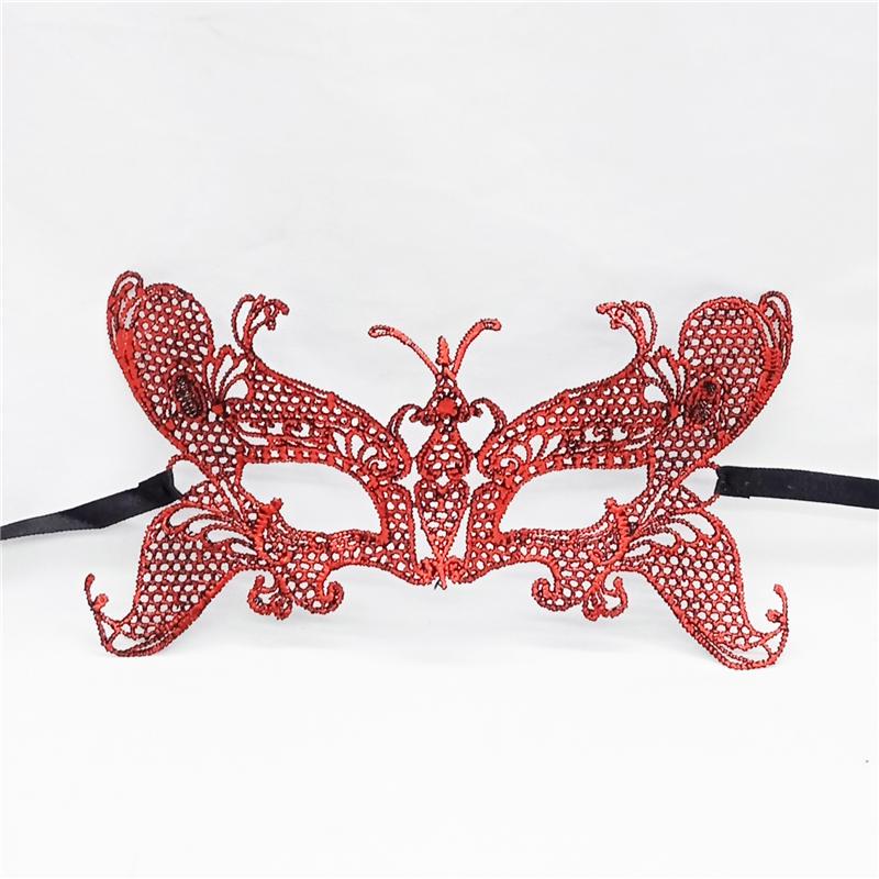 Маска венецианская кружевная праздничная 21х11 см Красный (18051/1)