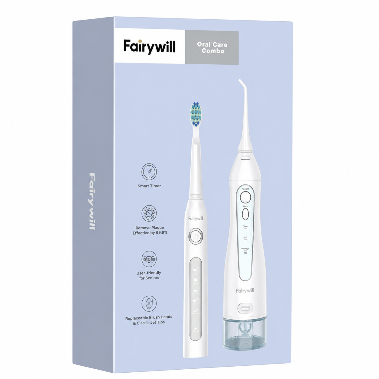 Зубная щетка ультразвуковая и ирригатор Fairywill 4 насадки на зубную щетку/4 насадки на ирригатор (1012-656-00)
