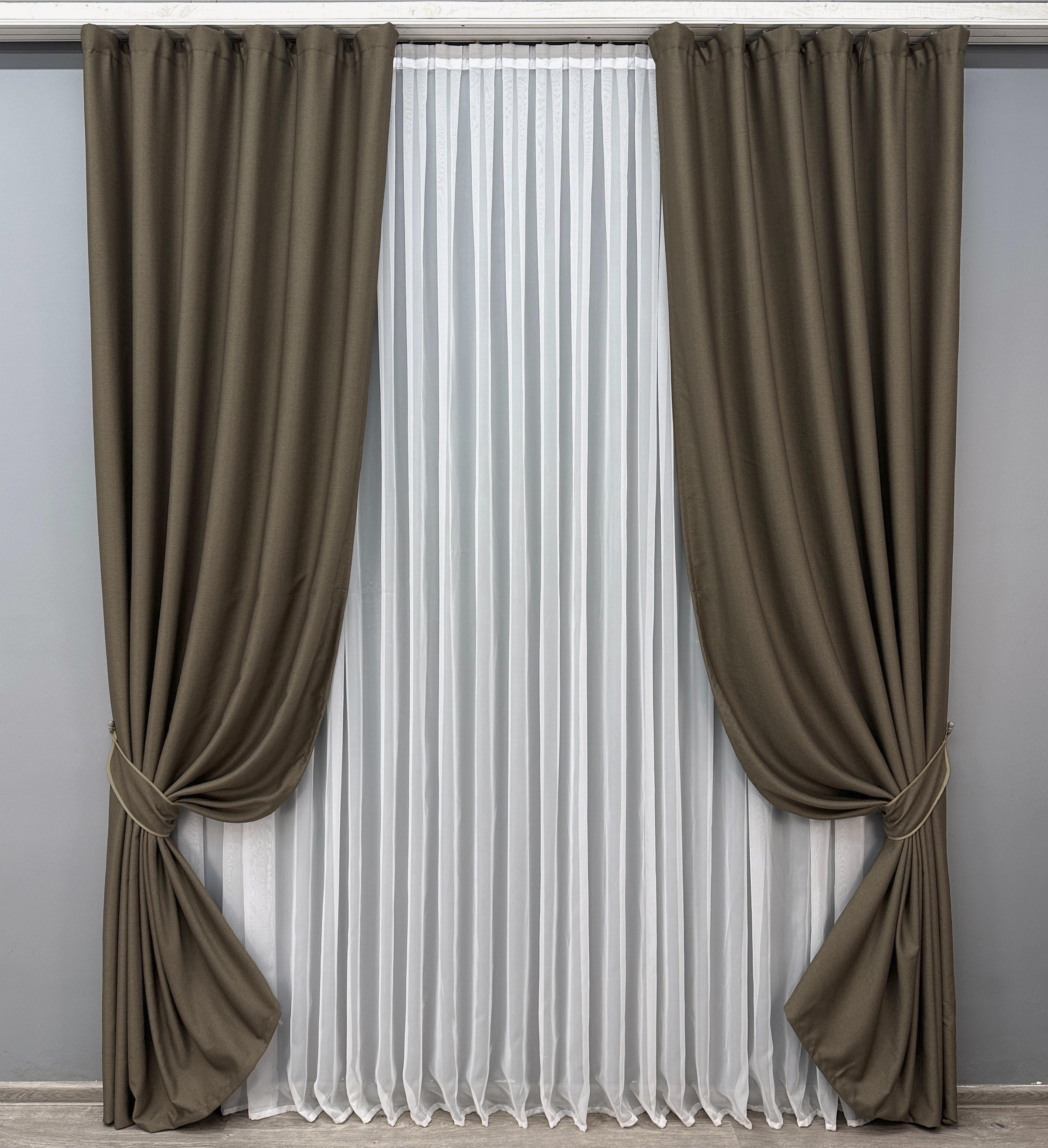 Комплект готовых штор VR-Textil Шенил однотонный № 1591ш 150х270 см 2 шт. Кофейный (33-0556) - фото 1