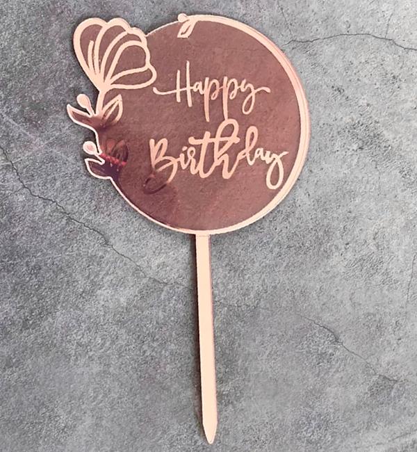 Топпер на торт Happy Birthday 14,5x9 см Розовый (514342) - фото 1