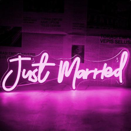 Вывеска неоновая LED для свадьбы Just Married 43х14 см