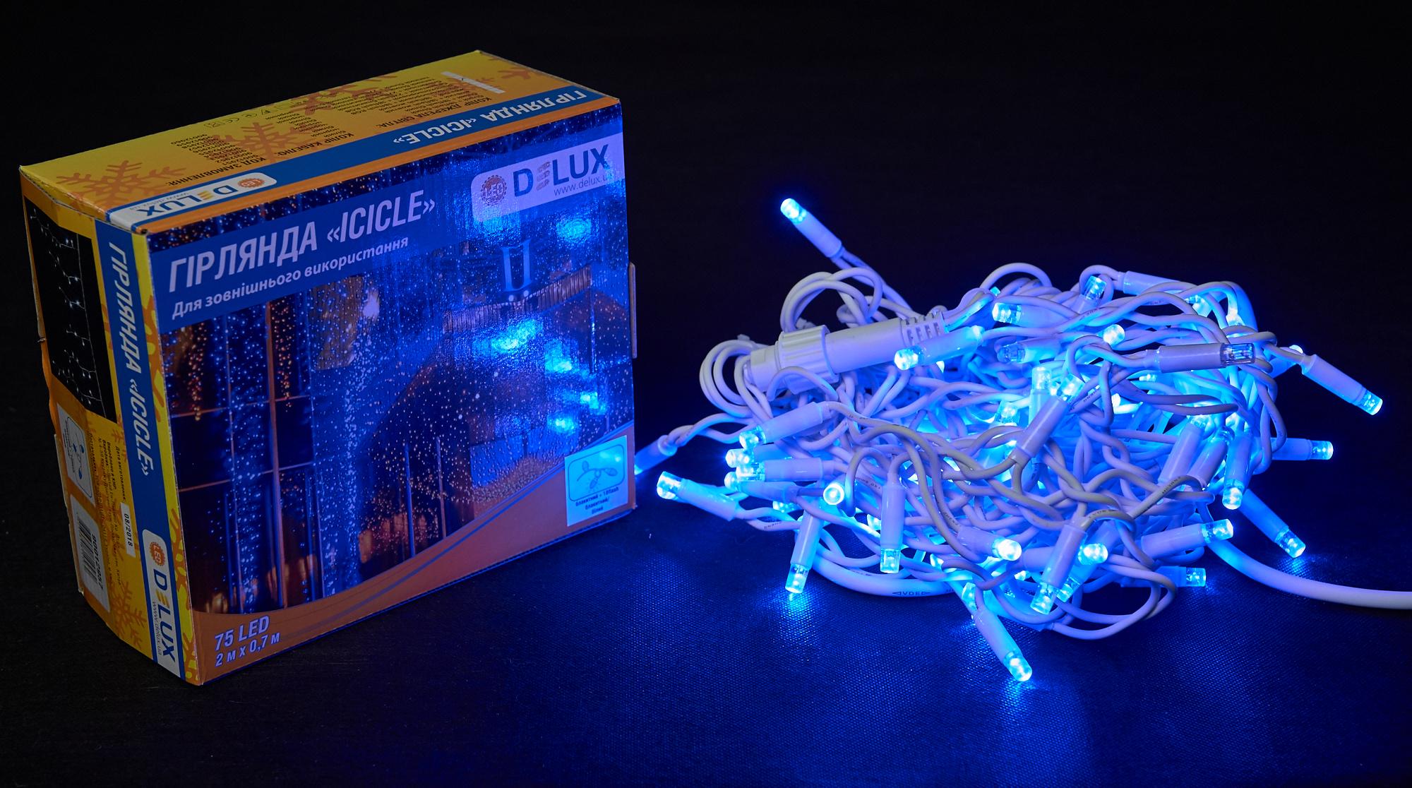 Гирлянда внешняя Delux Icicle 75 LED IP44 EN бахрома 18 flash 2x0,7 м Синий/Белый (13455397)