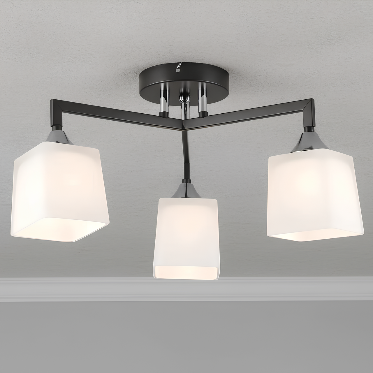 Люстра Sirius с тремя плафонами квадратной формы под лампу Е27 Кофейный/Хром (B N6116/3 COFFEE+CR)