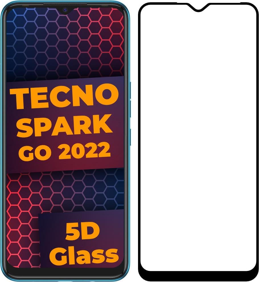 Стекло 5D Tecno Spark Go 2022 защитное Full Glue Black (28828) - фото 1