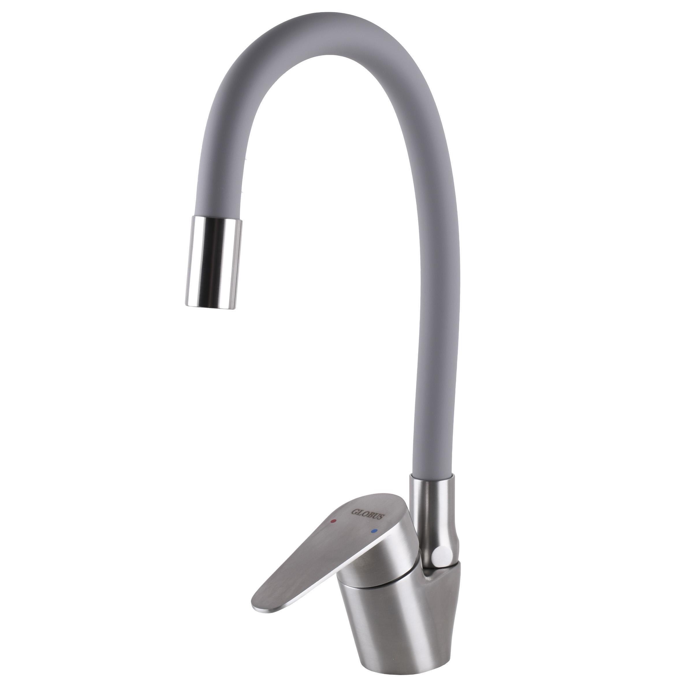 Смеситель для кухни с гибким изливом Globus Lux MAIN SM-203SG Сатин/Серый (23003)