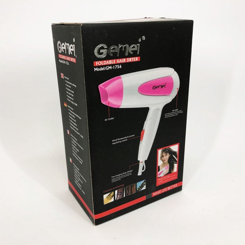 Фен для волос Gemei GM-1756 складной 1200W Pink (tf7002) - фото 7