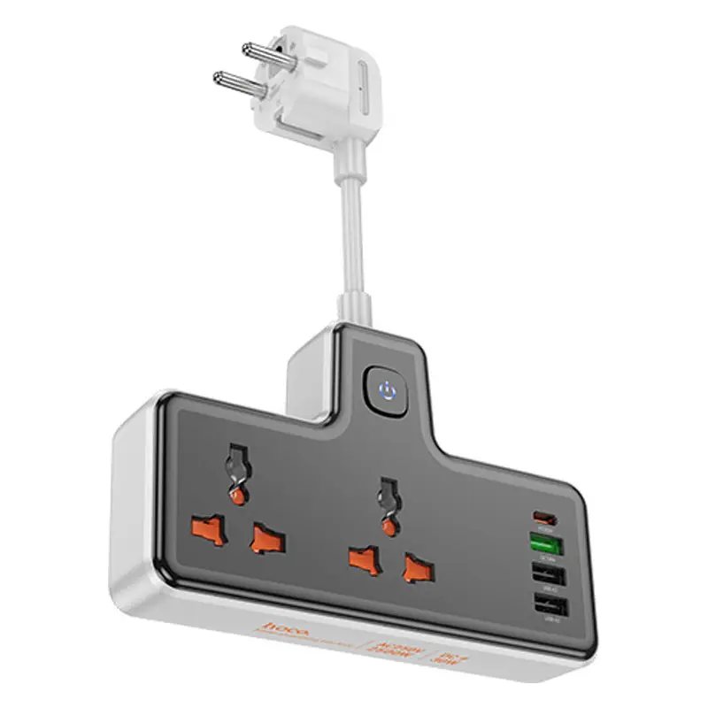 Подовжувач мережевий Hoco AC12A 3USB/Type-C PD/QC 30W/10A 3xUSB Black (589582)