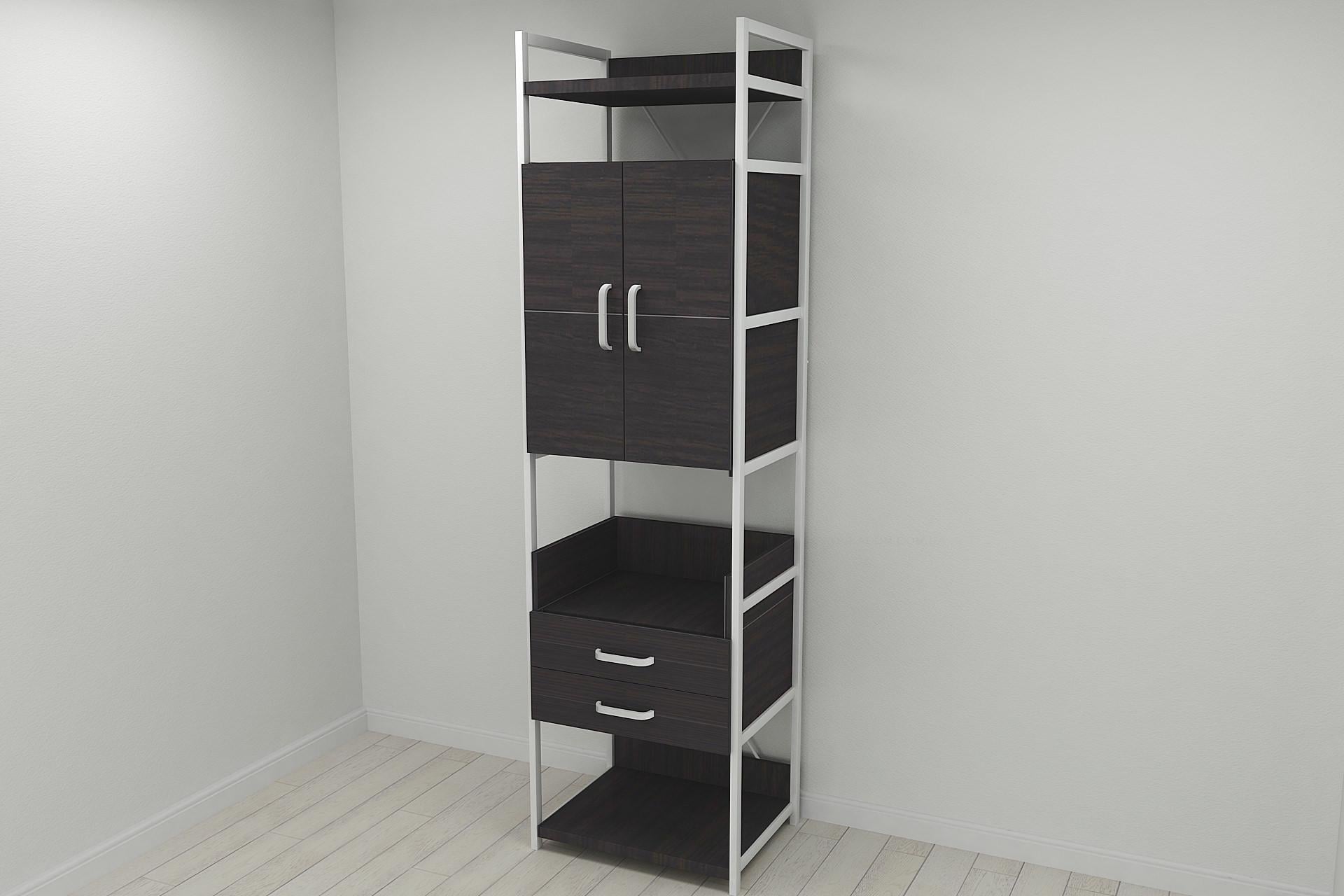 Шкаф гардероб уни секция 5 серии Конект Ferrum-decor 220x60x50 см металл Белый/ДСП Венге Магия (SHG038)