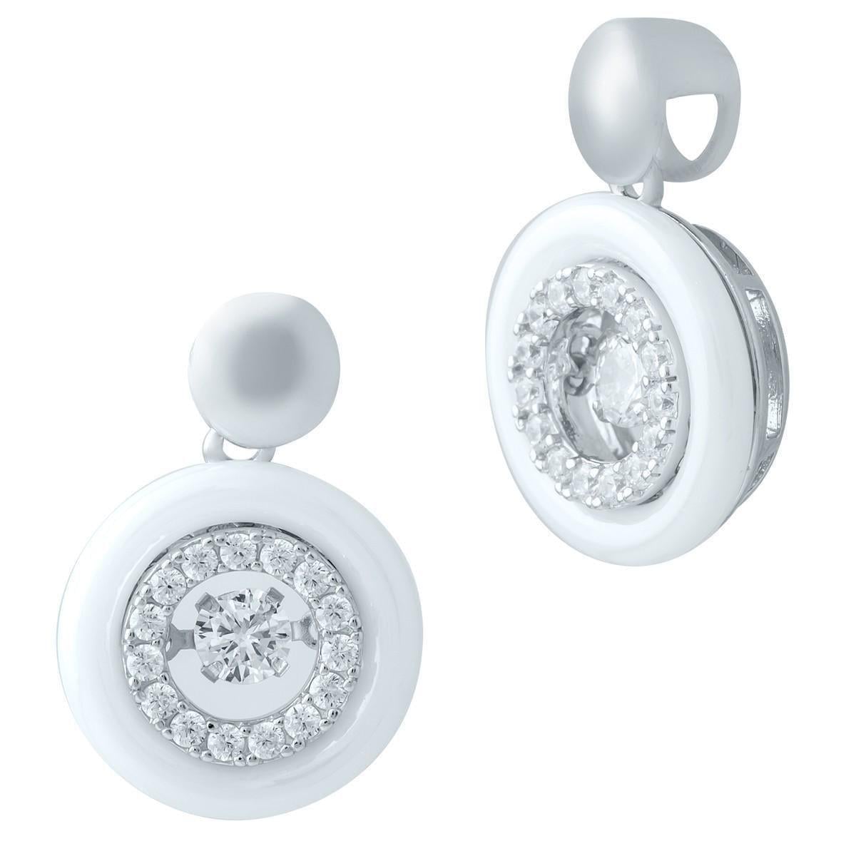 Серьги серебряные с белой керамикой и фианитами