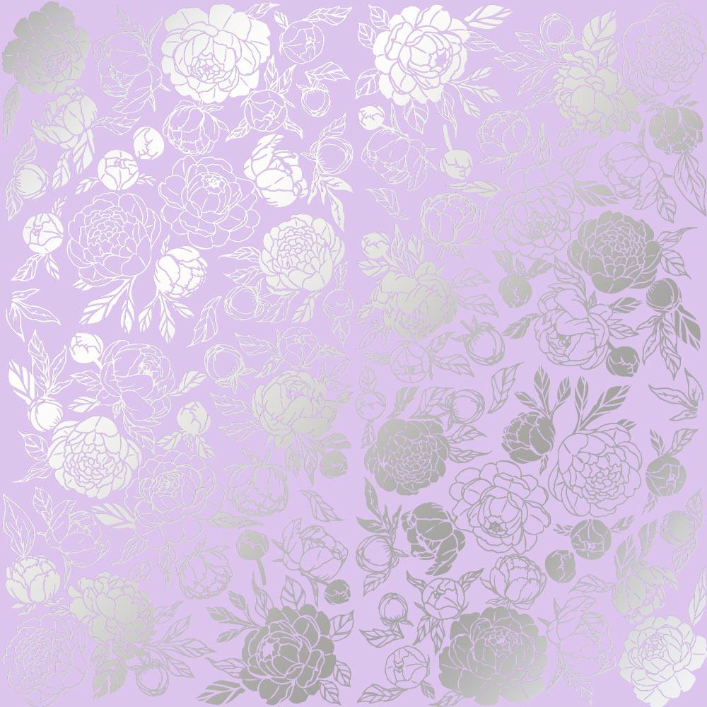 Лист паперу односторонній Silver Peony Passion зі срібним тисненням 30,5х30,5 см Purple