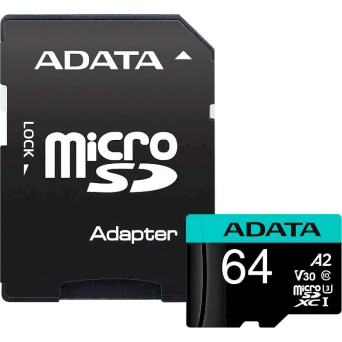Карта памяти ADATA Premier Pro microSDXC 64 Гб UHS-I U3 V30 A2 (AUSDX64GUI3V30SA2-RA1)