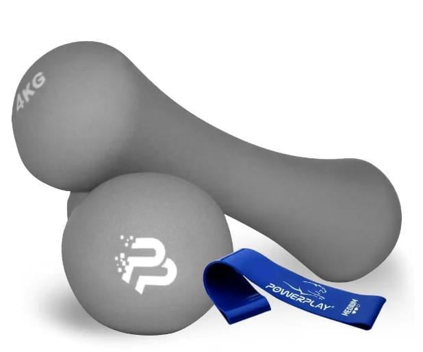 Гантели неопреновые PowerPlay Spartacus 4126 4 кг 2 шт. с резинком для фитнеса 7,5 кг Серый (PP_4126_4kg_2in)