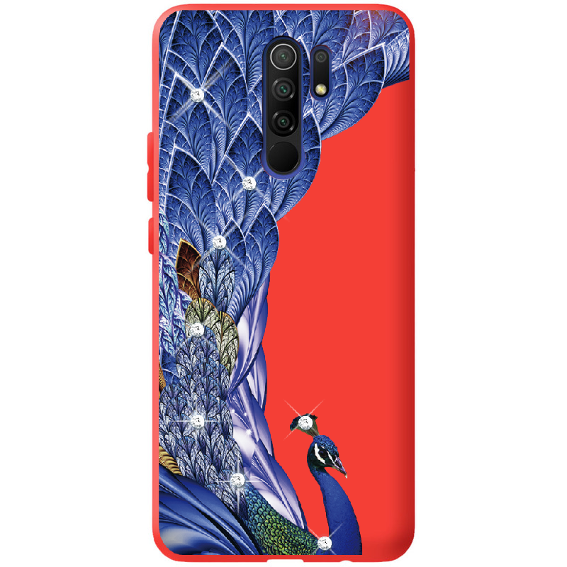 Чохол Boxface Xiaomi Redmi 9 Павич зі стразами Червоний силікон (40233-rs7-41139)